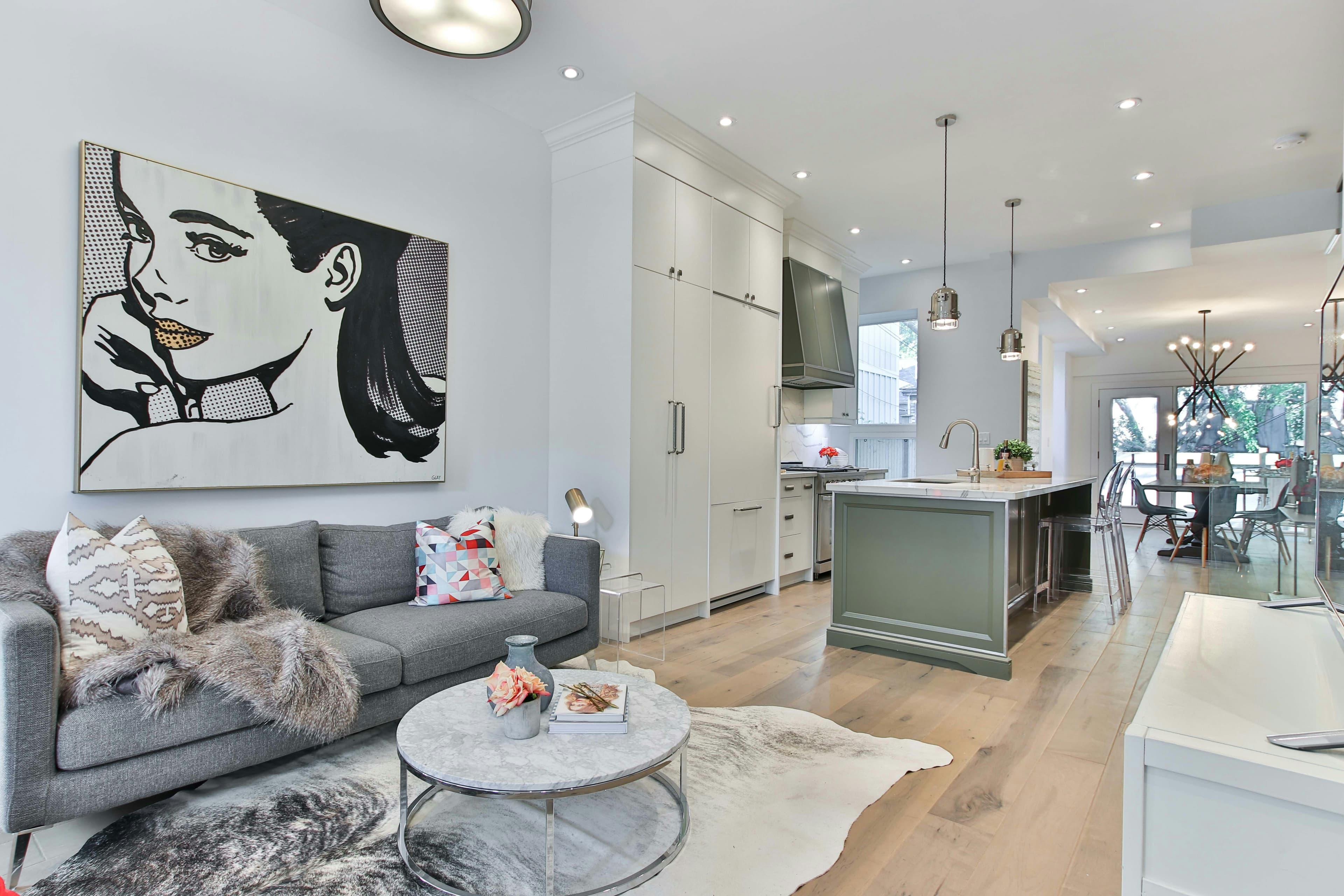 Modern kitchen with sage green island